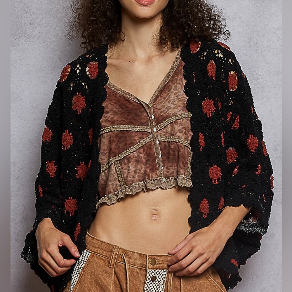 NEW Fall Collection: Bestseller Black and Red Crochet Cardigan